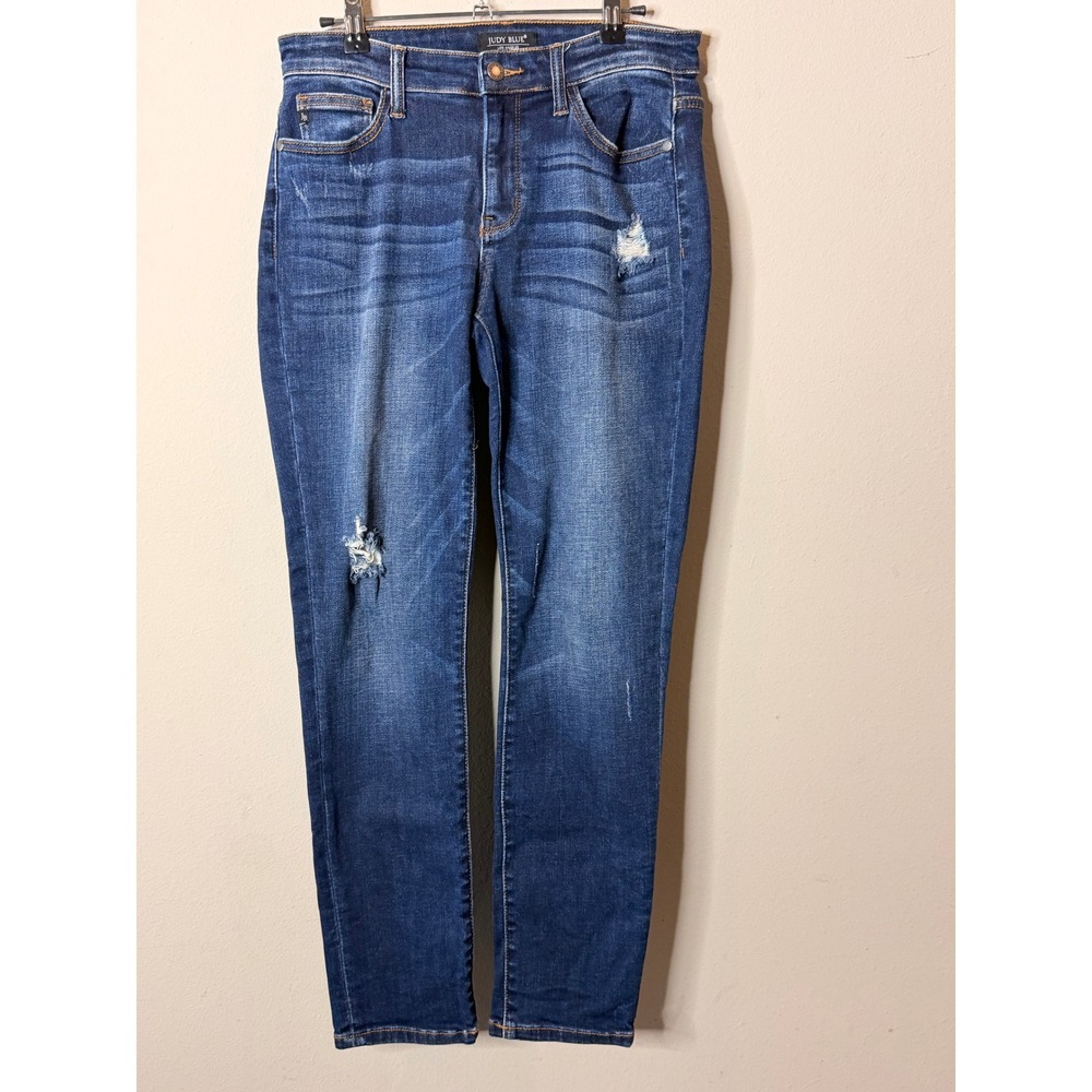 Judy Blue Slim Fit Jeans Womens 7/28 Blue Distressed Dark Wash Denim